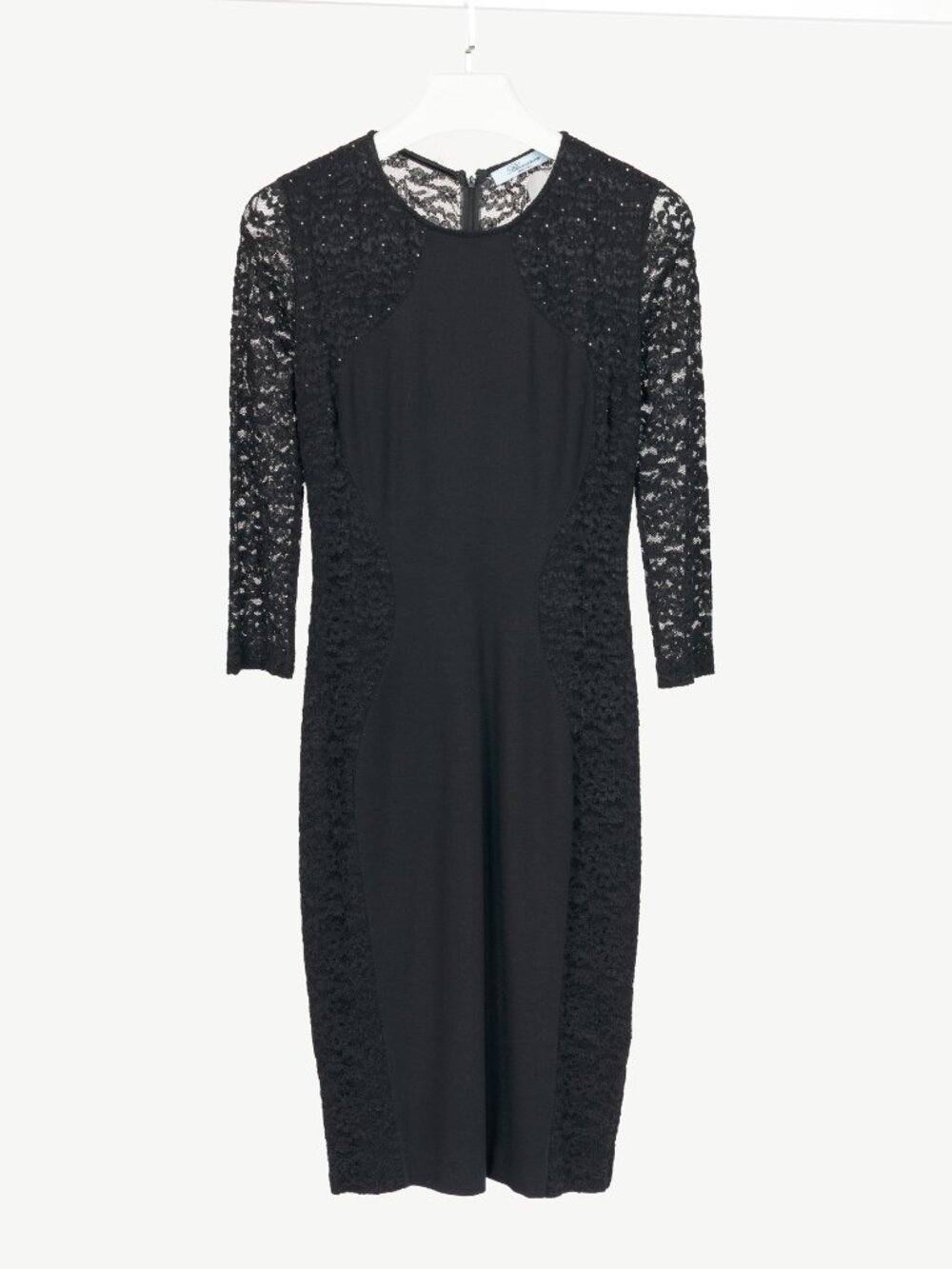 Blumarine Black Ponte & Lace Rhinestone-Embellished Bodycon Dress
